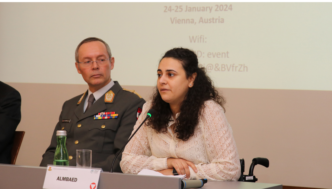 Marwa speaking at a conference on bombing in populated areas in Vienna last January.